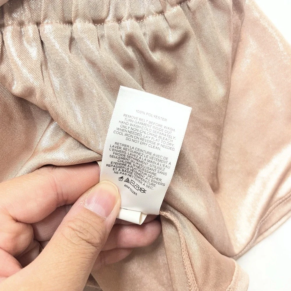 Express Metallic Rose Gold Draped Neck Peplum Top Womens Small NYE Party NEW - Picture 5 of 6